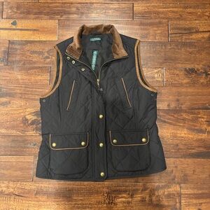 LAUREN Ralph Lauren | Black Quilted Vest with Brown Accents